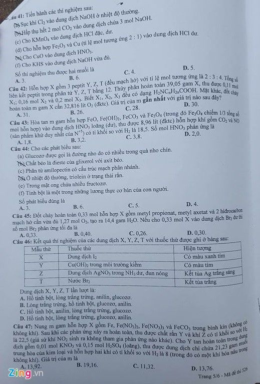 Đề thi môn Hóa học THPT quốc gia 2016 (mã đề 526)
