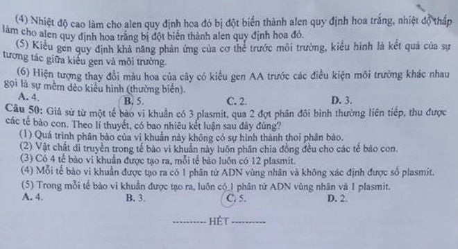 Đề thi THPT quốc gia 2016 môn Sinh họa (mã đề 592)