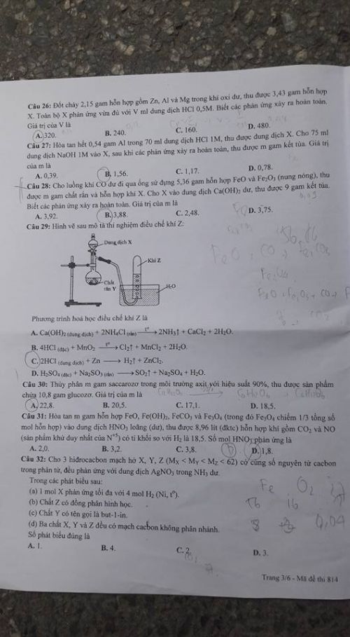 Đề thi THPT quốc gia năm 2016 môn Hóa học (mã đề 814)