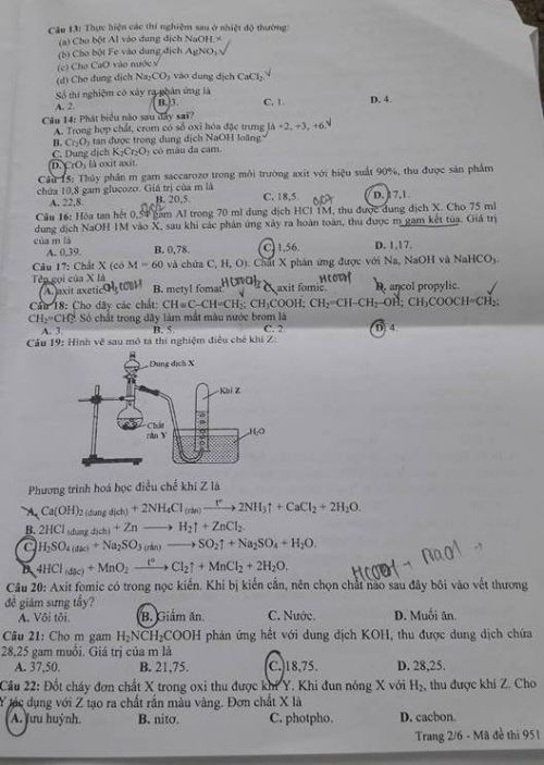 Đề thi THPT quốc gia năm 2016 môn Hóa học (mã đề 951)