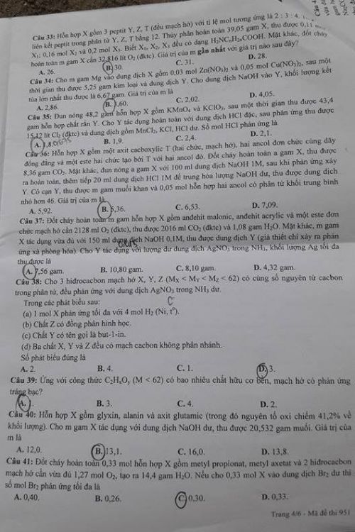 Đề thi THPT quốc gia năm 2016 môn Hóa học (mã đề 951)
