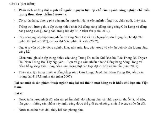 Đáp án đề thi tốt nghiệp THPT quốc gia môn Địa lý 2016