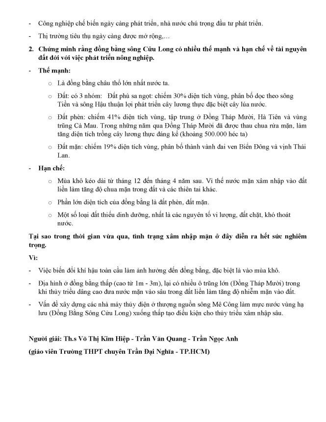 Đáp án đề thi tốt nghiệp THPT quốc gia môn Địa lý 2016