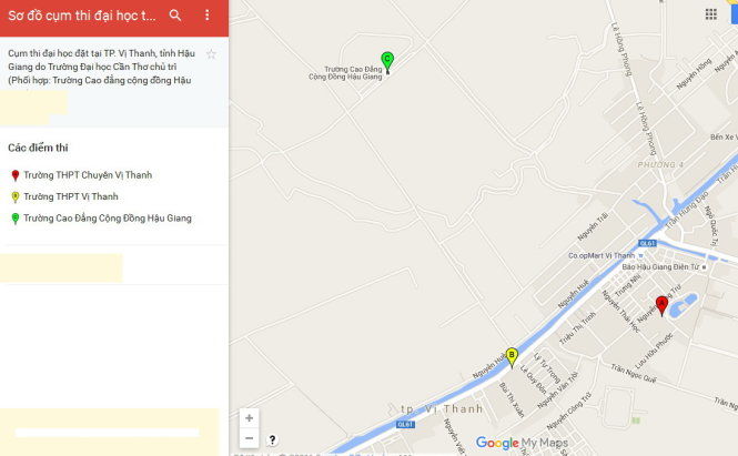 Bản đồ các điểm thi cụm Cần Thơ, Hậu Giang, Bạc Liêu