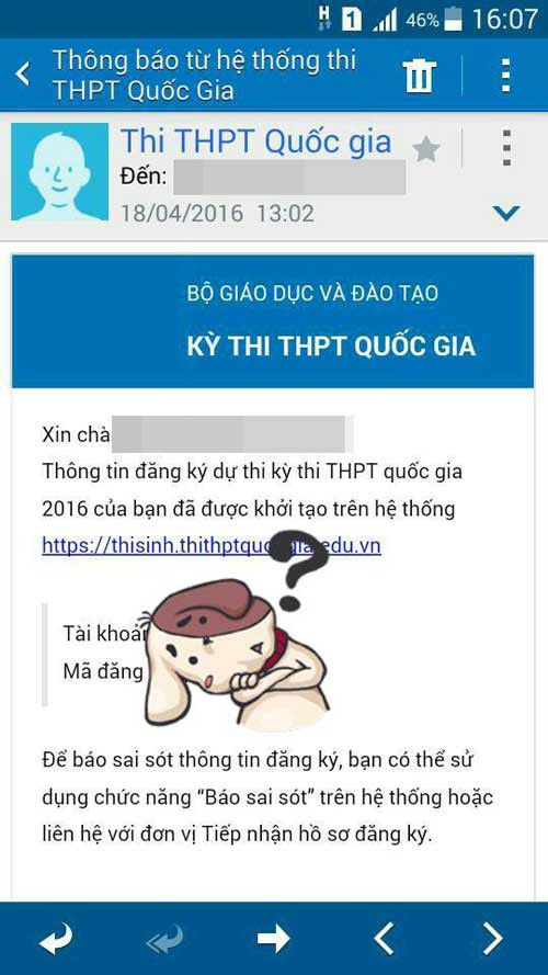 Bỗng dưng nhận thư xác nhận tài khoản dự thi Bỗng dưng nhận thư xác nhận tài khoản dự thi