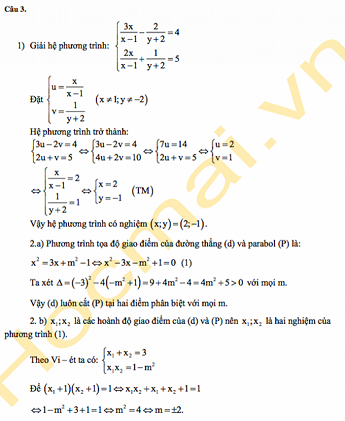 Đáp án môn Toán vào lớp 10 ở Hà Nội