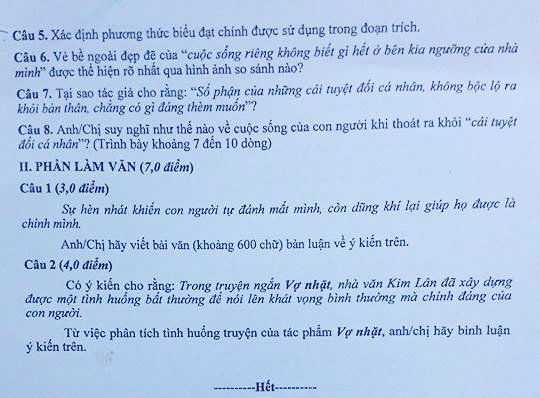 Đề thi môn Văn THPT quốc gia năm 2016 chính thức của Bộ Đề thi môn Văn THPT quốc gia năm 2016 chính thức của Bộ
