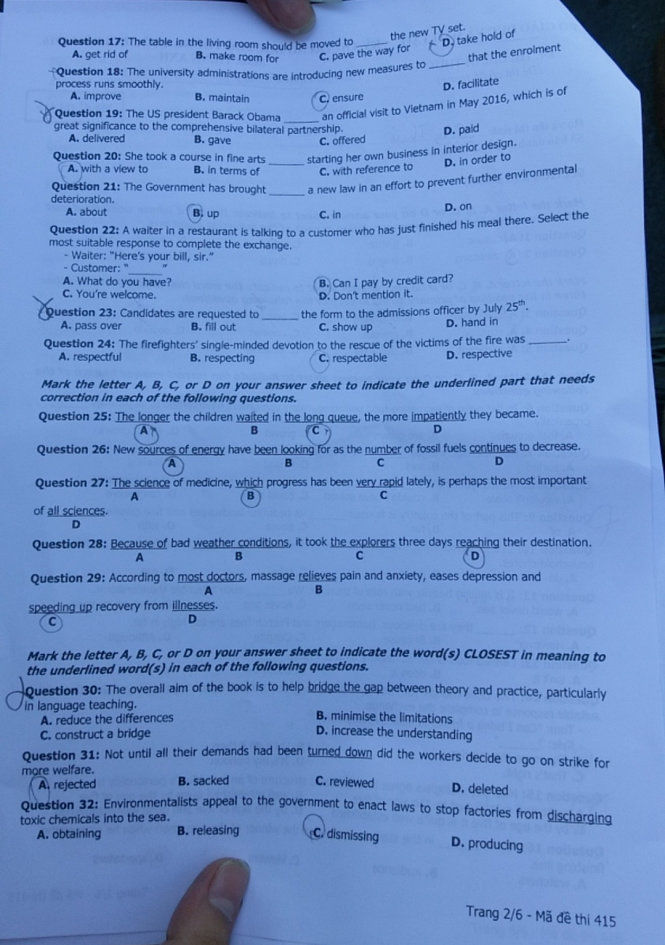 Đề thi ngoại ngữ THPT quốc gia 2016