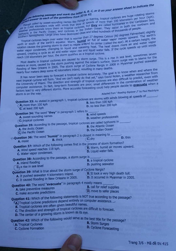 Đề thi ngoại ngữ THPT quốc gia 2016