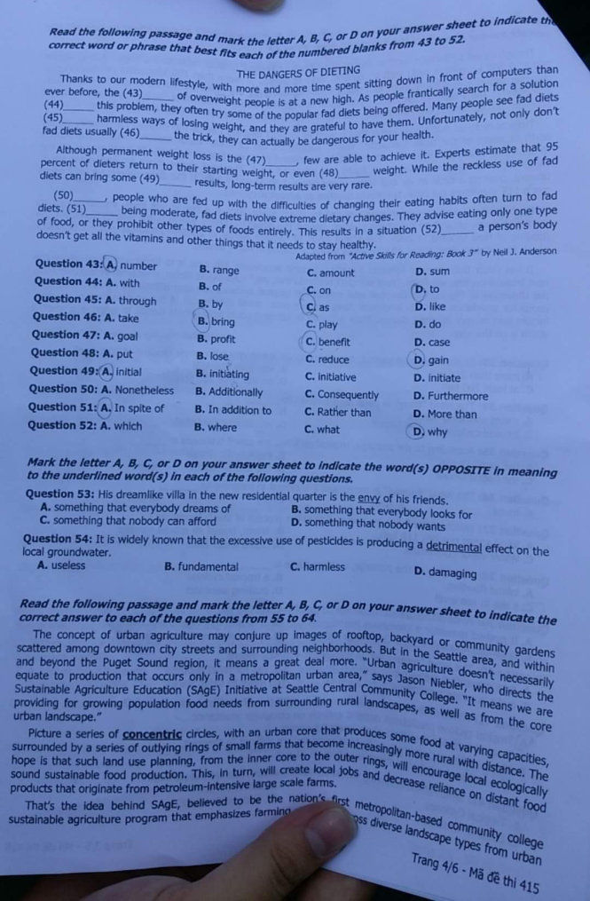 Đề thi, bài giải ngoại ngữ THPT quốc gia 2016