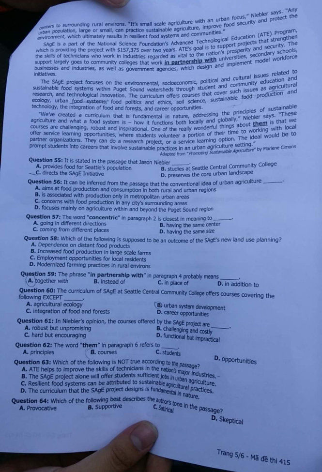 Đề thi, bài giải ngoại ngữ THPT quốc gia 2016