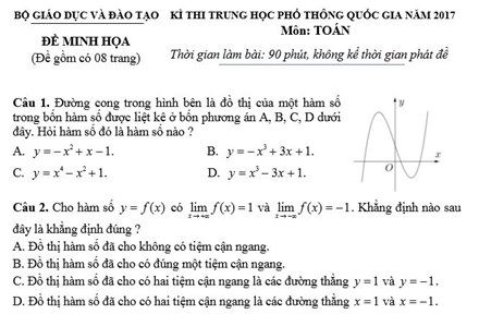 Đề toán minh họa thi THPT Quốc gia 2017: Lo học sinh không đủ thời gian ôn tập Đề toán minh họa thi THPT Quốc gia 2017: Lo học sinh không đủ thời gian ôn tập