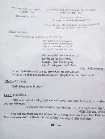 Đề văn "hại não" của Thanh Hóa và TP. HCM