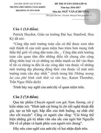 Đề văn "hại não" của Thanh Hóa và TP. HCM
