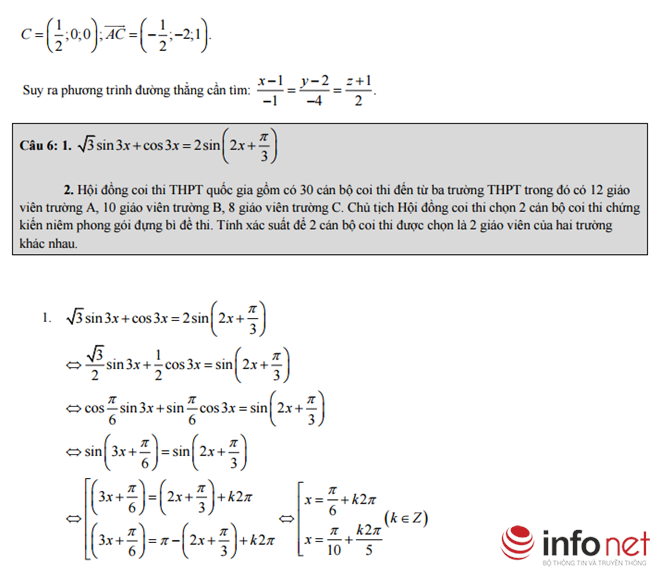 Hà Nội: Đáp án đề thi thử môn Toán THPT Quốc gia 2016 Hà Nội: Đáp án đề thi thử môn Toán THPT Quốc gia 2016