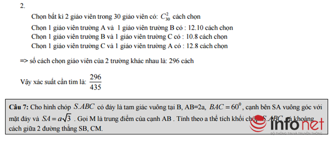 Hà Nội: Đáp án đề thi thử môn Toán THPT Quốc gia 2016 Hà Nội: Đáp án đề thi thử môn Toán THPT Quốc gia 2016