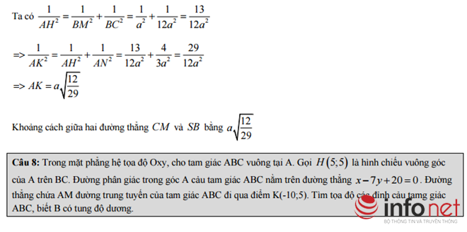 Hà Nội: Đáp án đề thi thử môn Toán THPT Quốc gia 2016 Hà Nội: Đáp án đề thi thử môn Toán THPT Quốc gia 2016