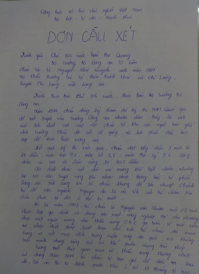 Thí sinh Học viện An ninh đạt 30,5 điểm gửi đơn cứu xét lên Chủ tịch nước