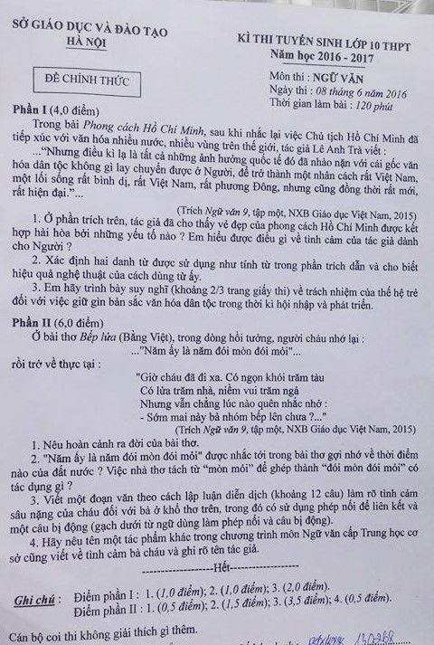 Thi tuyển lớp 10 ở Hà Nội: Đề văn bất ngờ