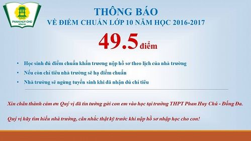 Trường THPT đầu tiên công bố điểm chuẩn lớp 10 năm 2016 Trường THPT đầu tiên công bố điểm chuẩn lớp 10 năm 2016
