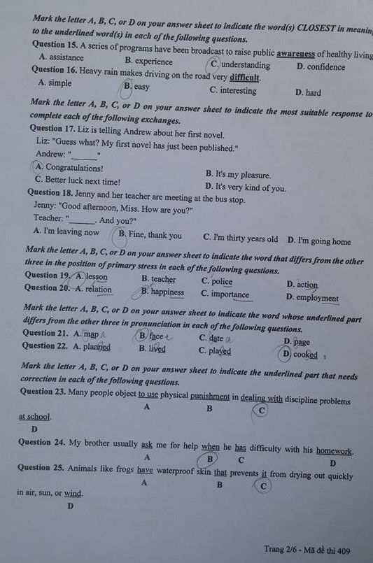 đáp án tiếng anh