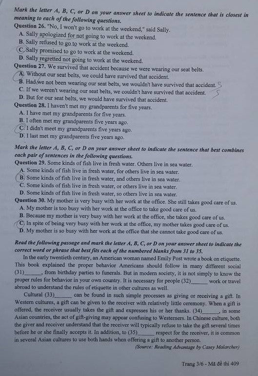 đáp án tiếng anh