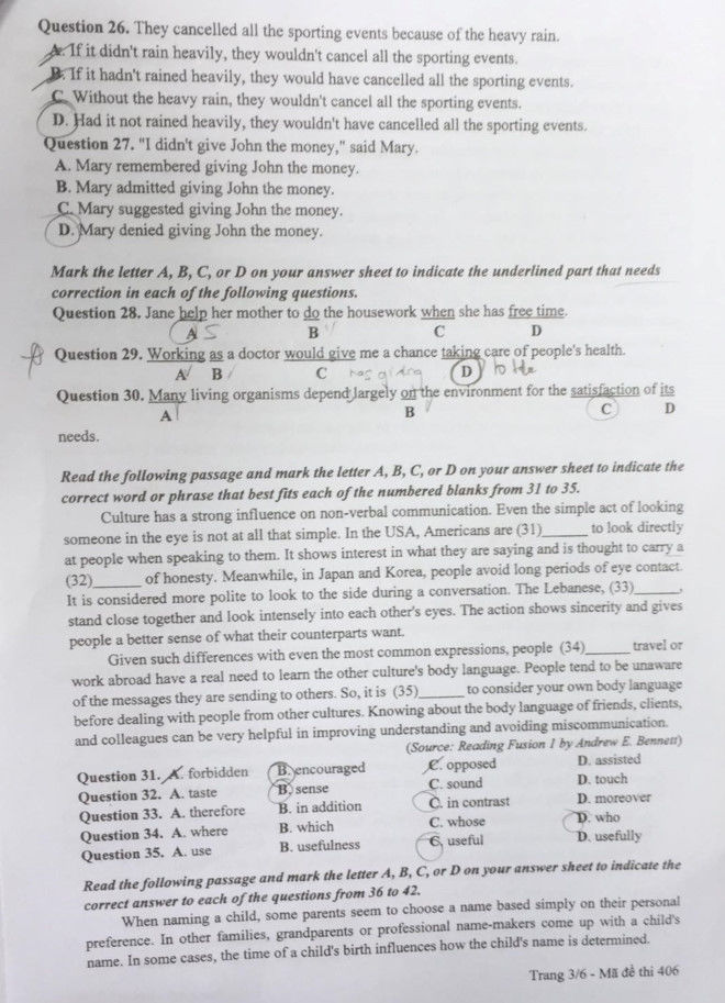 đề thi tiếng anh