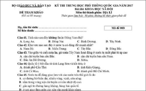 Bộ GD&ĐT trả lời một số ý kiến về đề thi tham khảo môn Địa lý