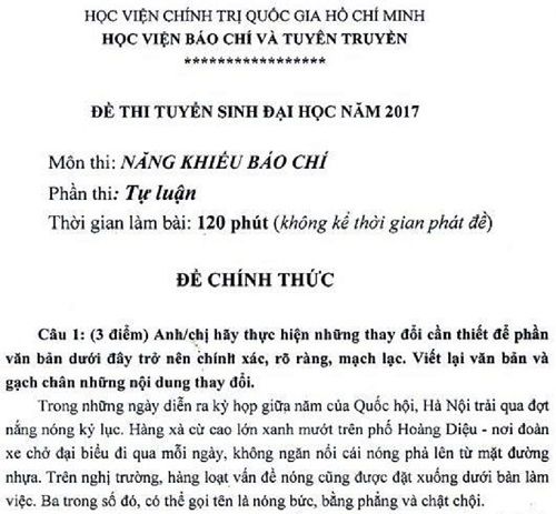 Đề thi môn năng khiếu báo chí 