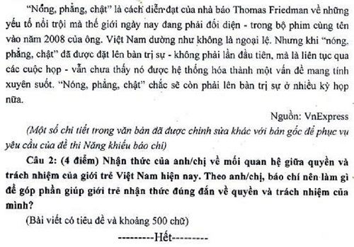 Đề thi môn năng khiếu báo chí 