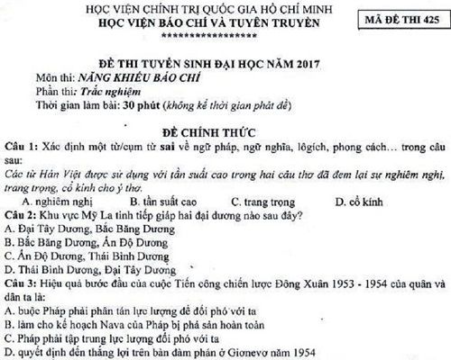 Đề thi môn năng khiếu báo chí 