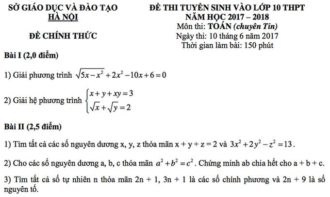 Giải đề toán lớp 10 chuyên Hà Nội 