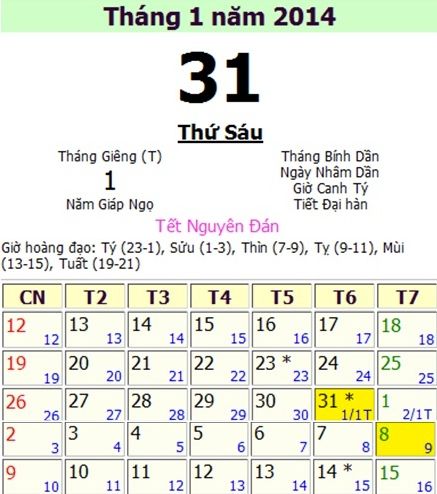 Tết âm lịch năm 2014