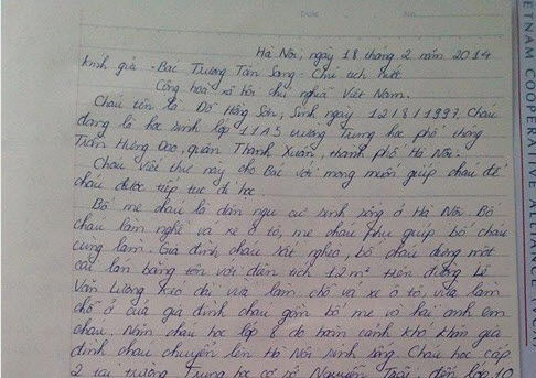 Nam sinh nghèo bị buộc thôi học gửi thư cầu cứu chủ tịch nước