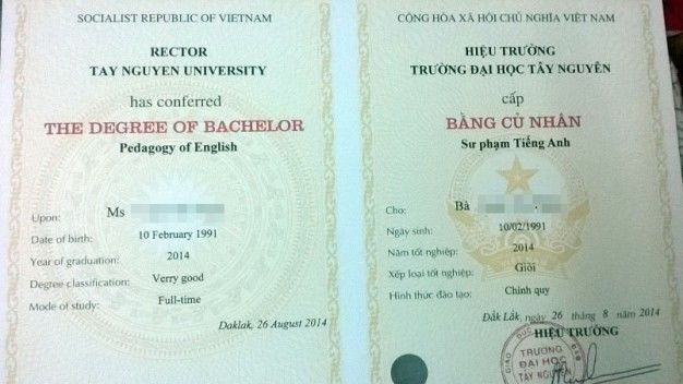 Bằng đại học sai chính tả