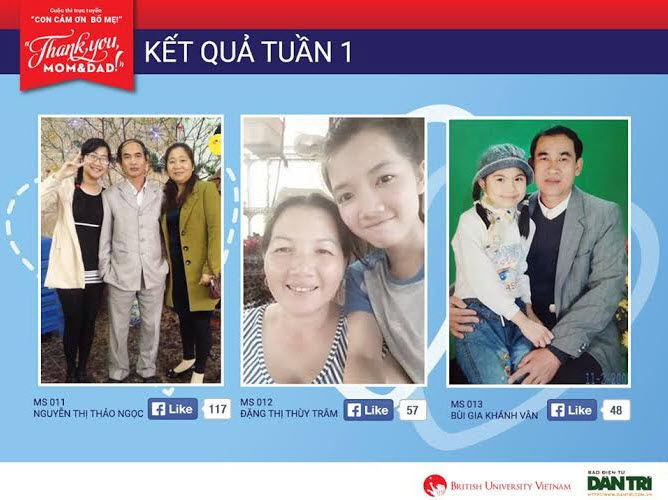 Công bố danh sách đạt giải tuần cuộc thi "Thank you, Mom & Dad"