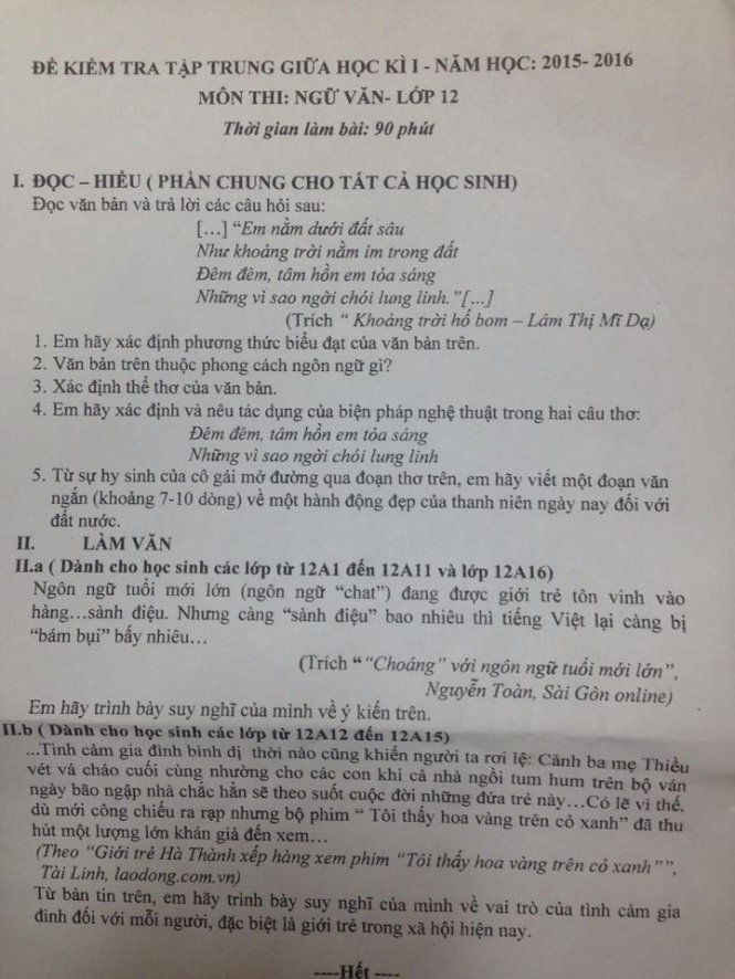 Ngôn ngữ tuổi teen vào đề kiểm tra Văn, gây sốt mạng