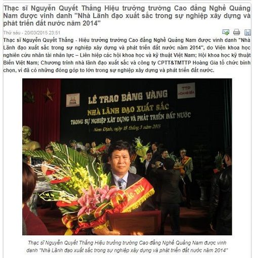 Hiệu trưởng dùng 20 triệu mua danh 'Nhà lãnh đạo xuất sắc' Hiệu trưởng dùng 20 triệu mua danh 'Nhà lãnh đạo xuất sắc'