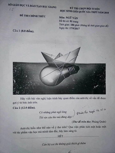 Đề thi 'lạ' chọn học sinh giỏi quốc gia môn Ngữ văn tại Bắc Giang Đề thi 'lạ' chọn học sinh giỏi quốc gia môn Ngữ văn tại Bắc Giang