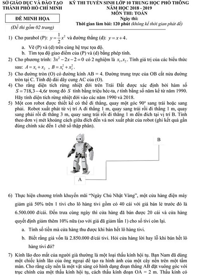 Tuyển sinh lớp 10 TP HCM: Công bố đề thi minh họa môn Toán  Tuyển sinh lớp 10 TP HCM: Công bố đề thi minh họa môn Toán