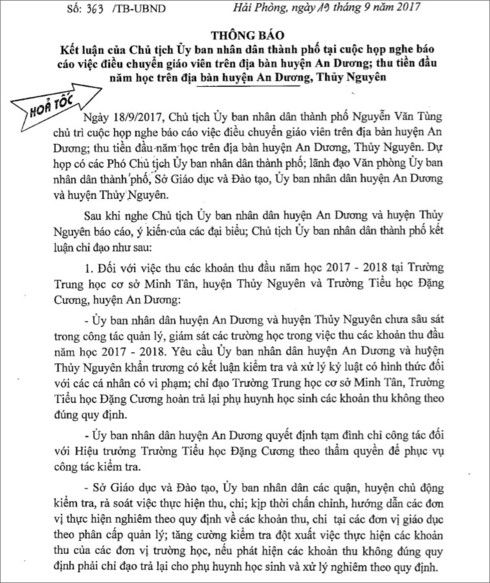 UBND Hải Phòng yêu cầu cô giáo nghi tự tử chấp hành việc chuyển trường UBND Hải Phòng yêu cầu cô giáo nghi tự tử chấp hành việc chuyển trường