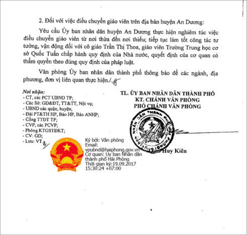 UBND Hải Phòng yêu cầu cô giáo nghi tự tử chấp hành việc chuyển trường UBND Hải Phòng yêu cầu cô giáo nghi tự tử chấp hành việc chuyển trường