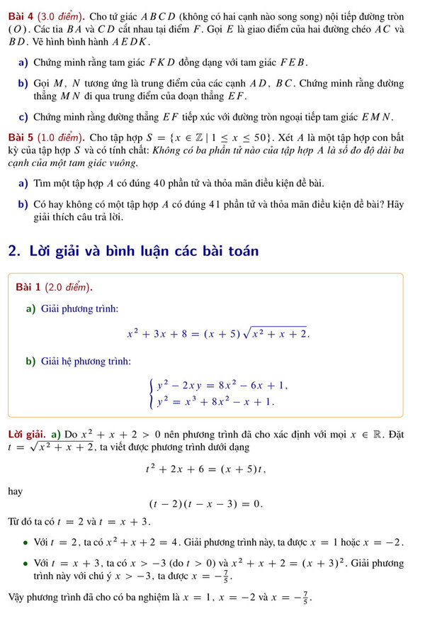 Đáp án đề thi chuyên Toán tuyển sinh vào lớp 10 tại Hà Nội Đáp án đề thi chuyên Toán tuyển sinh vào lớp 10 tại Hà Nội