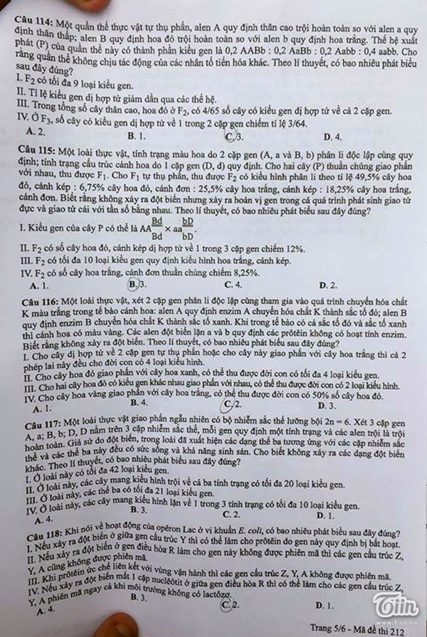Đề thi môn Sinh học THPT Quốc gia 2018 Đề thi môn Sinh học THPT Quốc gia 2018