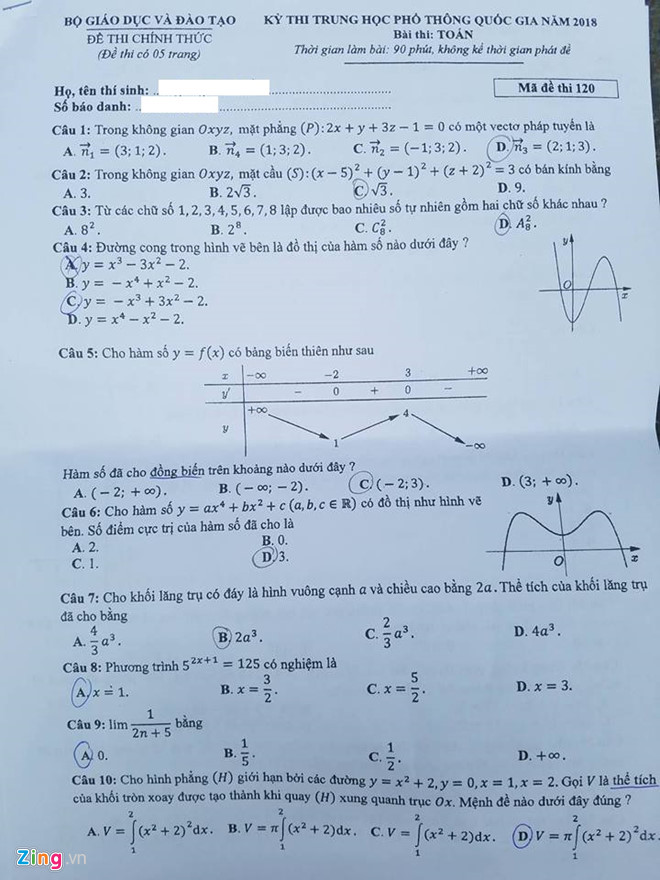 Đề thi môn Toán THPT Quốc gia năm 2018 Đề thi môn Toán THPT Quốc gia năm 2018