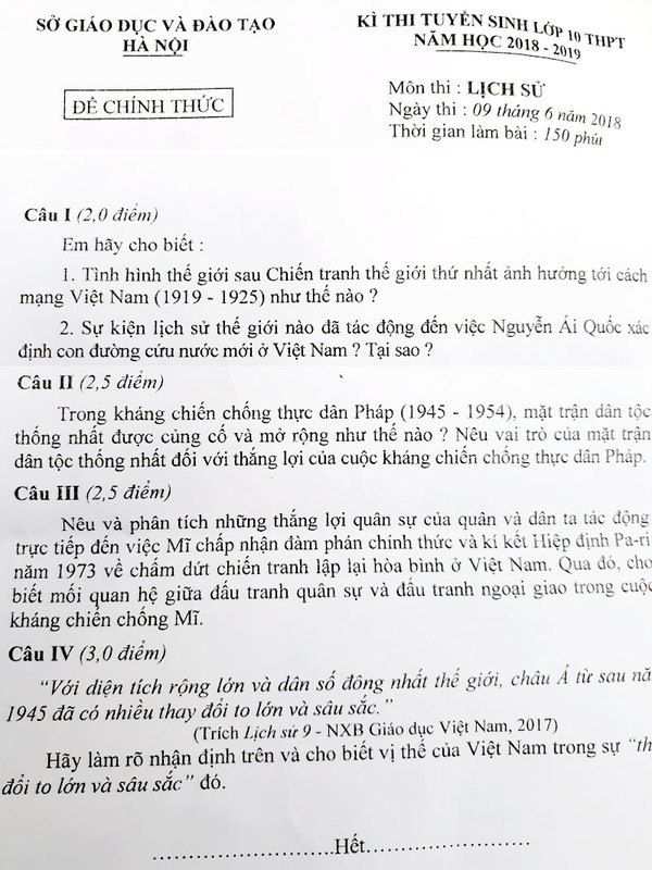 Tổng hợp đề thi các môn chuyên trong kỳ thi tuyển sinh lớp 10 tại Hà Nội