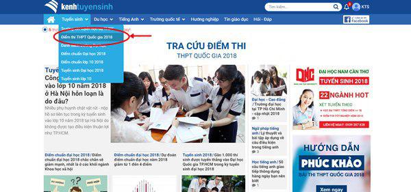 Hướng dân cách xem, tra cứu điểm thi THPT Quốc Gia năm 2018 trên Kênh Tuyển Sinh