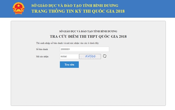 Xem, tra cứu điểm thi THPT Quốc gia năm 2018 của tỉnh Bình Dương - Ảnh 1