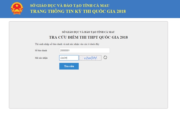 Xem, tra cứu điểm thi THPT Quốc gia năm 2018 của Cà Mau - Ảnh 1