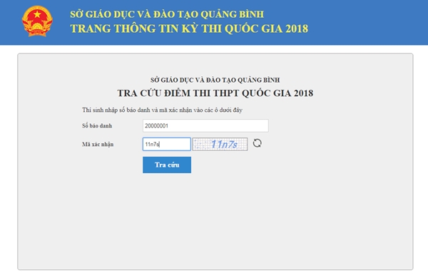 Xem, tra cứu điểm thi THPT Quốc gia năm 2018 của Quảng Bình - Ảnh 1